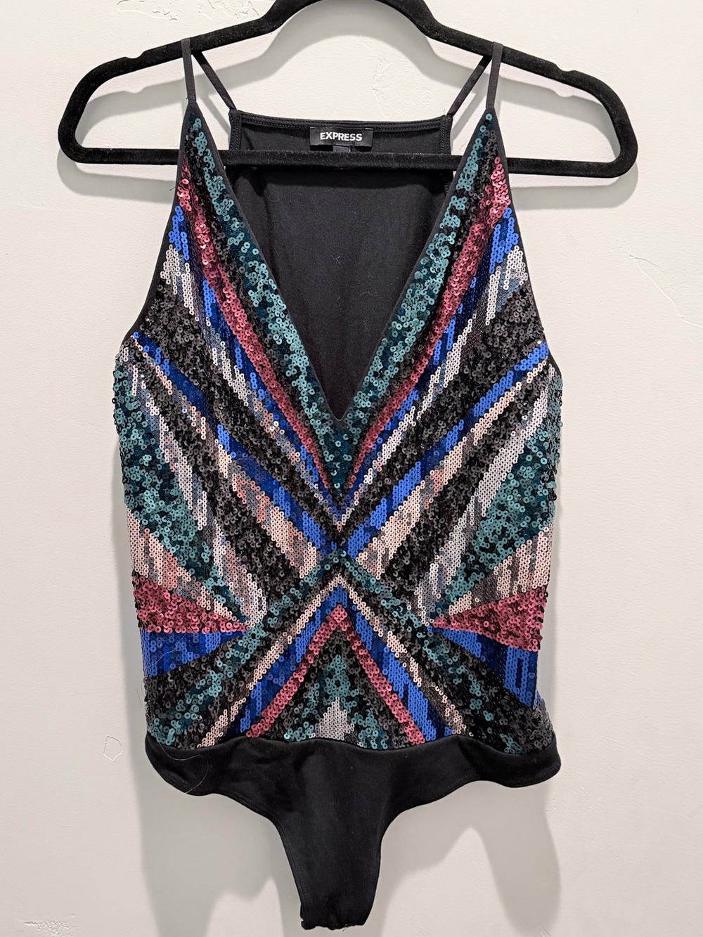 Express Multicolor Sequin V-Neck Strappy Bodysuit